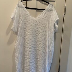 White Silver Stripe Kaftan Cover Up Tunic‎ V Neck One Size Resort Chic